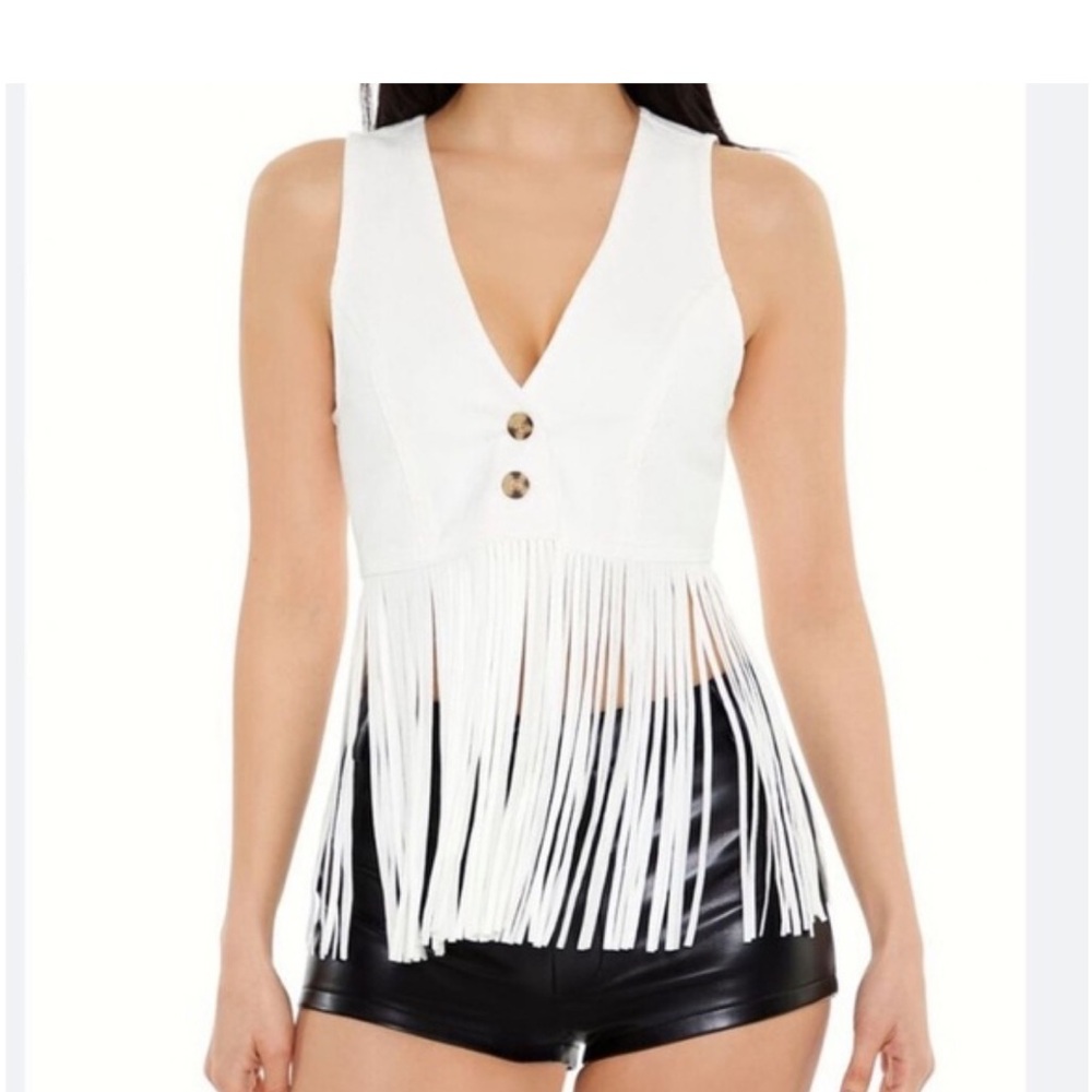 White Fringe Sleeveless Top